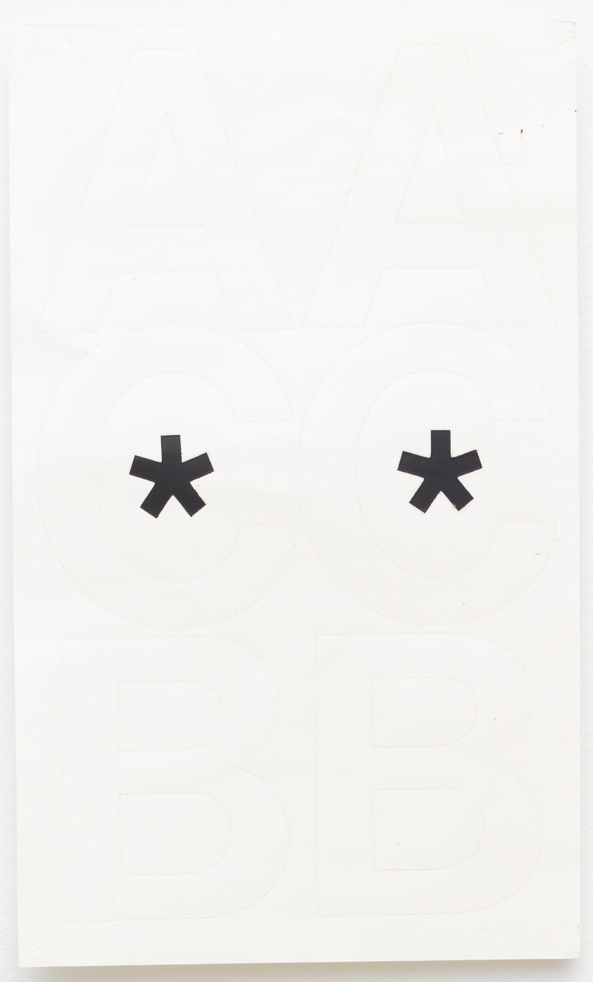 Paperwork (**), 2012,
Chartpak vinyl stickers on paper, 10 × 6 inches