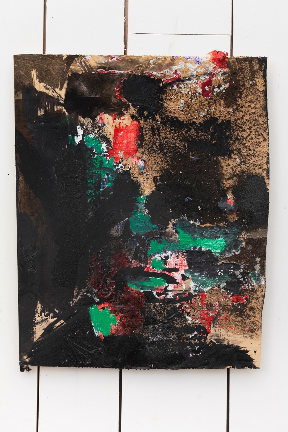 While You Were On Break (Dawn Called), 2013, sawdust, enamel and oil on wood panel,
21 3/4 × 17 1/2 inches