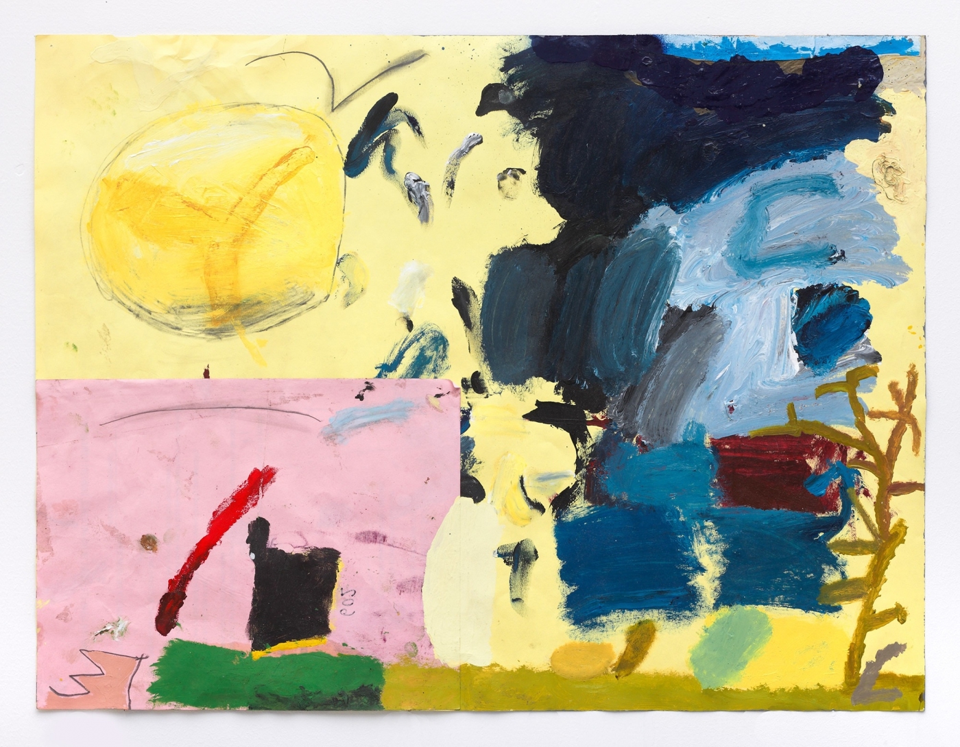Father Earth’s Dryer, 2013, acrylic, oil and graphite and collage on paper,
17 1/2 × 23 inches