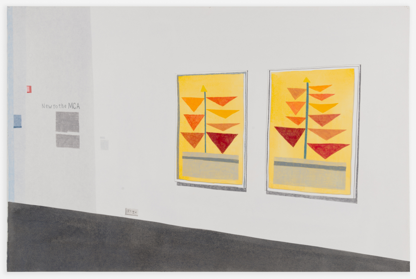 New to the MCA, 2011, gouache and colored pencil on paper, 27 x 41 inches