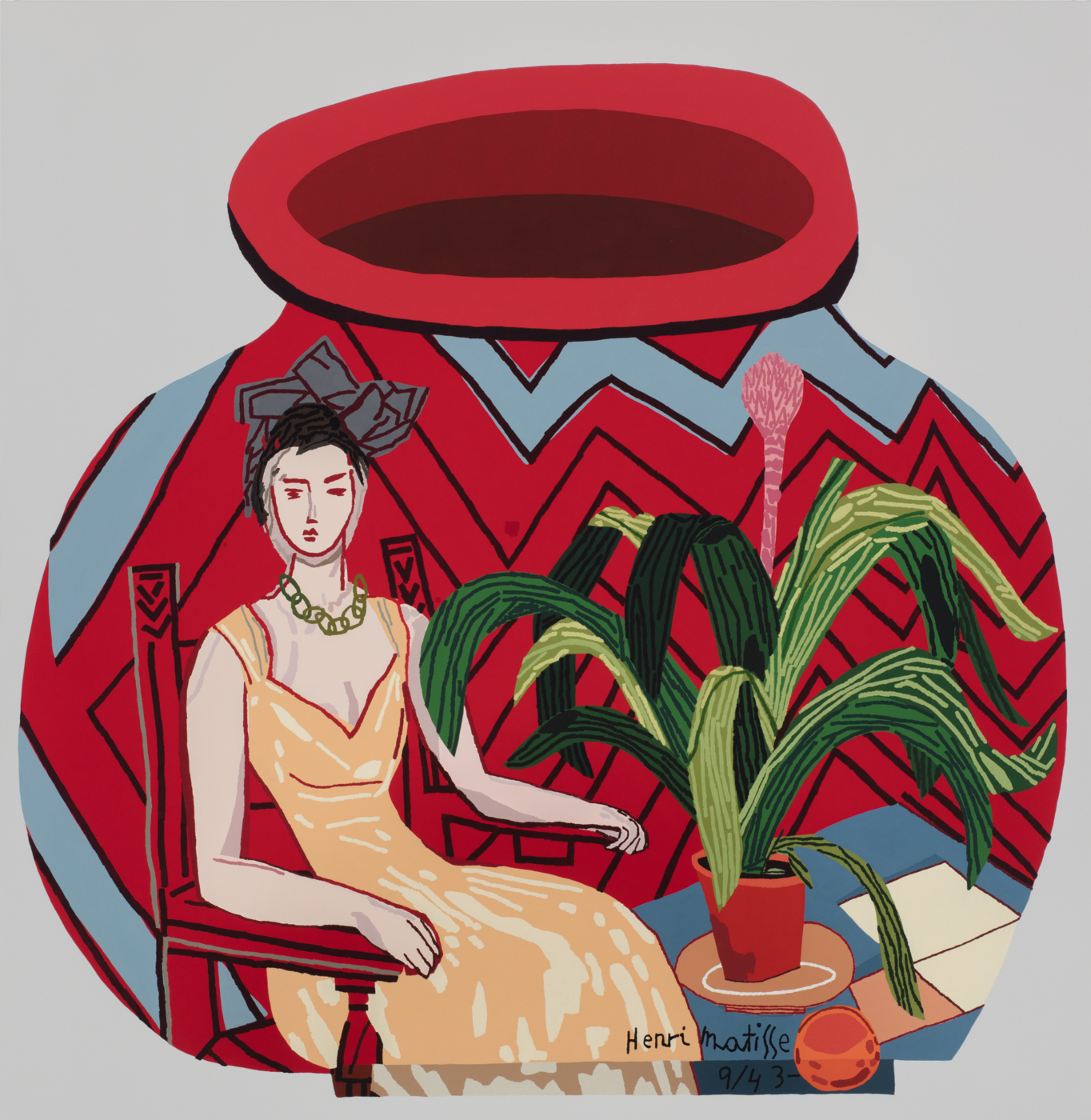 Red Portrait Pot, 2015, oil and acrylic on canvas, 76 x 74 inches