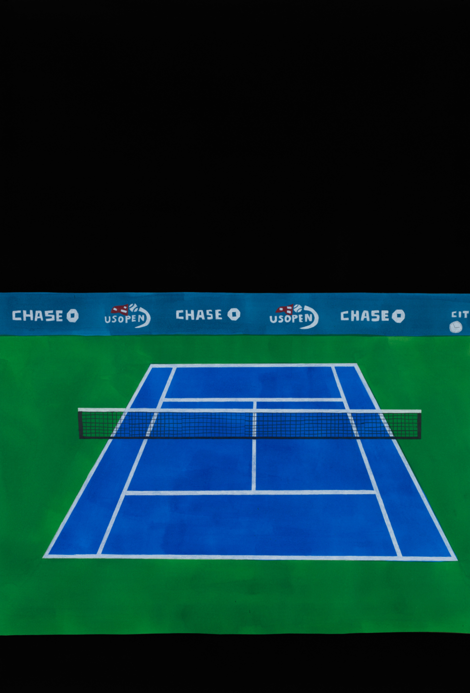 US Open 11, 2018, ocrylic, colored pencil and ink on paper, 60 5/16 x 41 1/4 inches