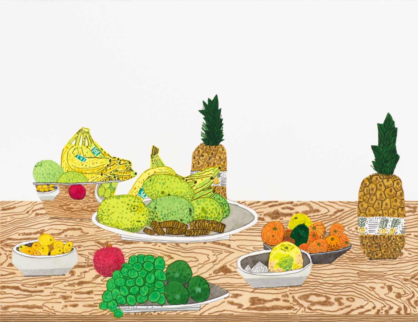 Fruit Still Life, 2020, gouache and colored pencil on paper, 15 3/4 x 20 1/2 inches