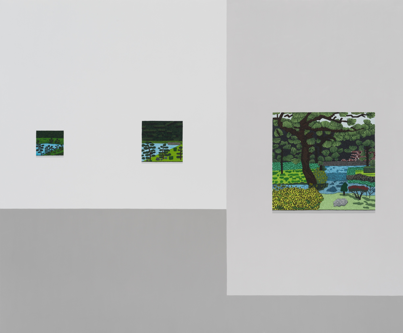 Interior with Japanese Landscapes, 2022, oil and acrylic on canvas, 106 x 128 inches; 269.2 x 325.1 cm