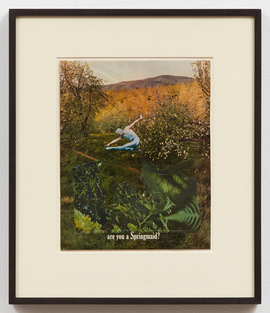 Jean Conner, Are You a Springmaid? II, 1960,
paper collage,
11 7/8 × 9 3/4 inches (unframed);
16 × 13 1/2 × 1 1/4 (framed)