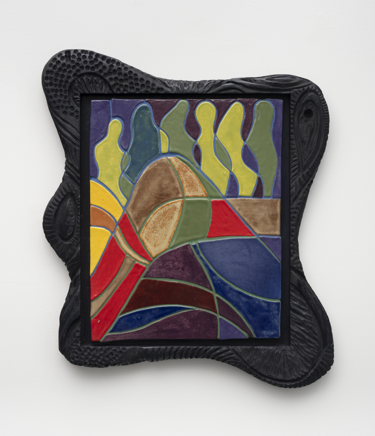 Another side, 2024. Glazed ceramic and alder, 19 x 15¼ in. (48.3 x 38.7 cm)