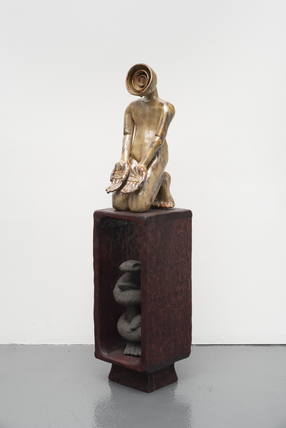 Resonance, 2025. Glazed ceramic and Poplar, 68 x 15 x 15 in. (172.72 x 38.10 x 38.10 cm)