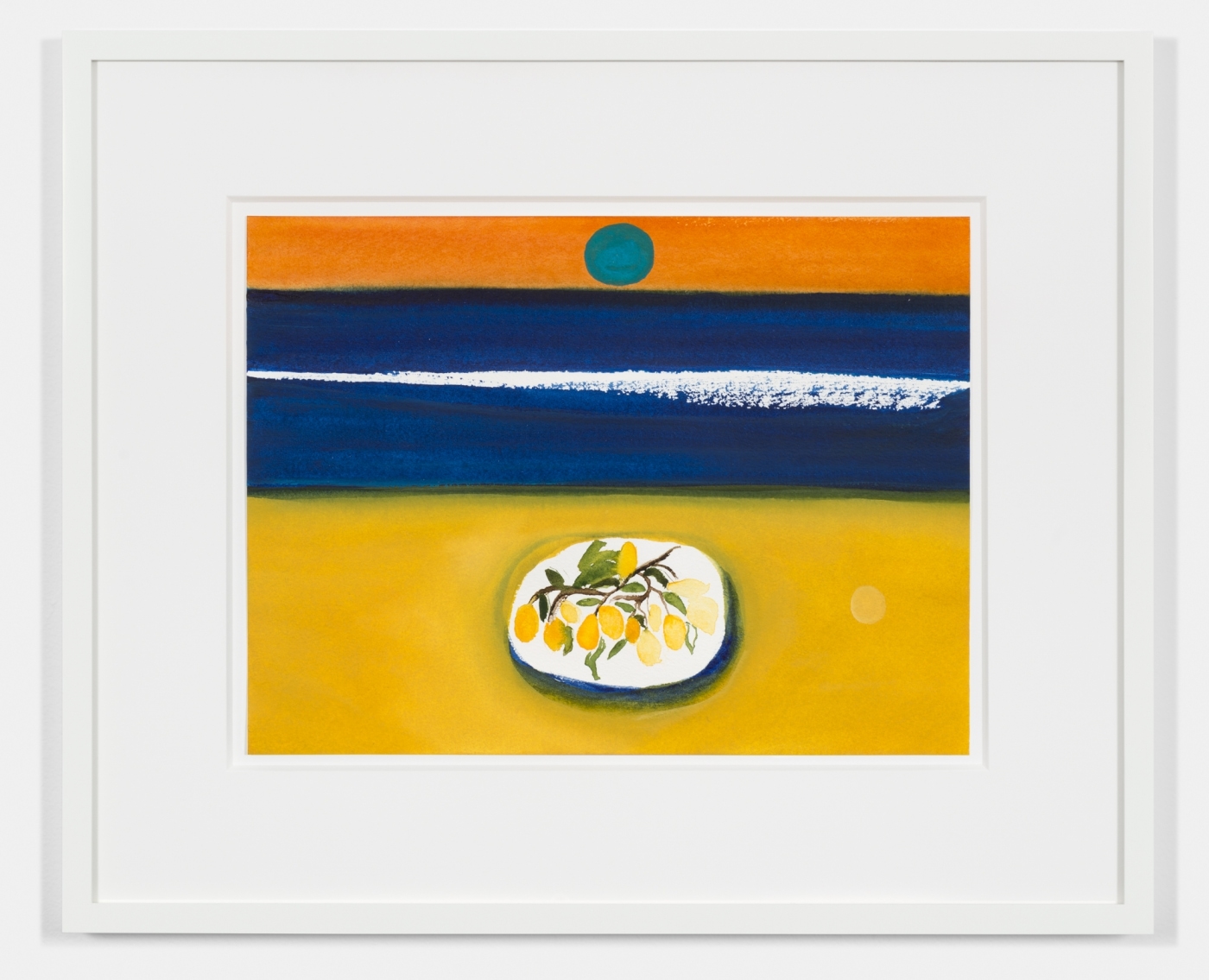 Lemons at Dusk, 2017,
watercolor on paper,
9 × 12 1/8 inches (unframed); 14 1/2 × 17 5/8 inches (framed)