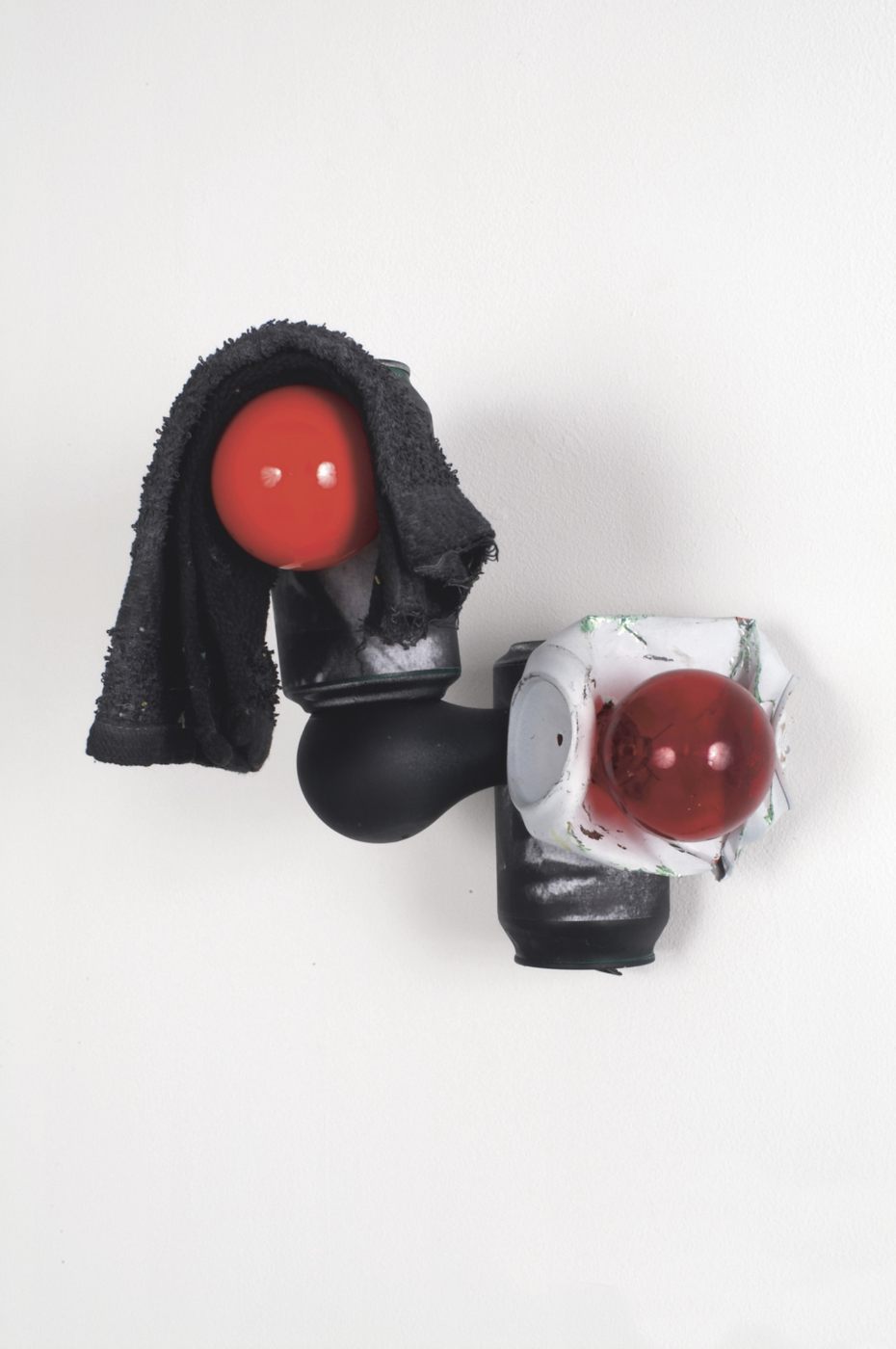 Untitled, 2006, soda cans, spray paint, Xerox, washcloth, lightbulbs, glue, 9 × 7 × 8½ inches