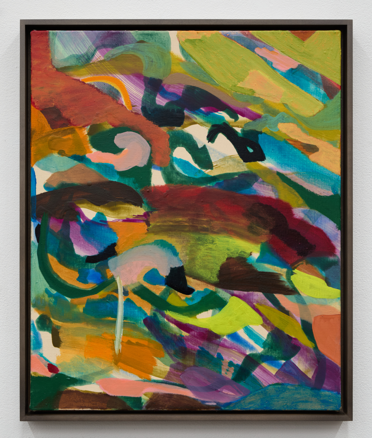 living in anymore, 2024. Oil and acrylic on linen, 22 1/4 x 18 1/8 in. (56.52 x 46.05 cm), 23 1/4 x 19 1/4 in. (59.05 x 48.89 cm) framed