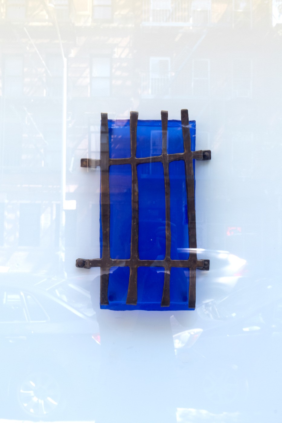 Opacity and Transparency [blue glass, gold bars], 2019, Ceramic, glaze, glass, Overall: 23 × 16 × 4 inches