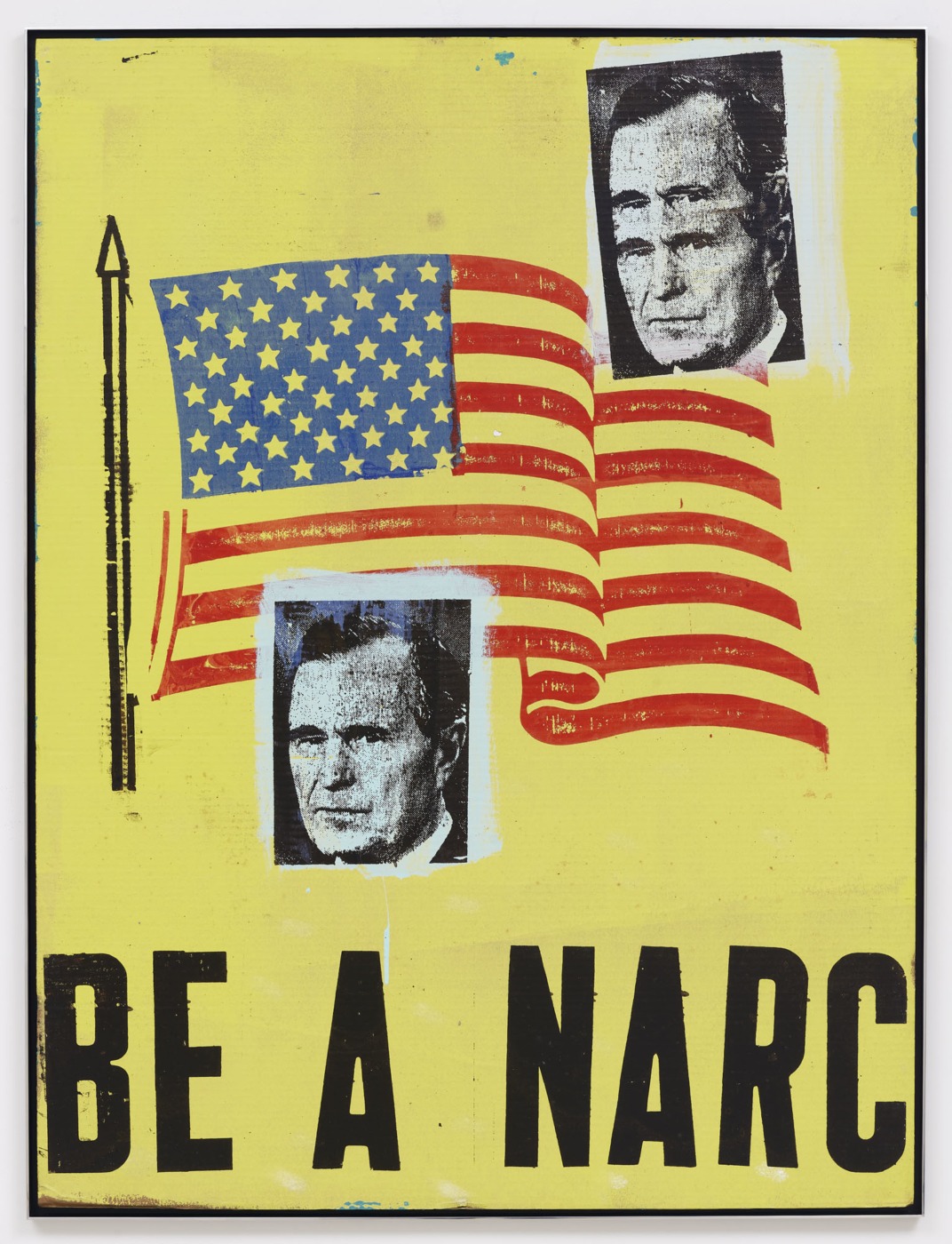 Be A Narc [Two Bushes With Flag], 1992, acrylic on cardboard, 48 × 36 in; 121.9 × 91.4 cm, 48 ½ × 36 ½ inches; 123.2 × 92.7 cm (framed)