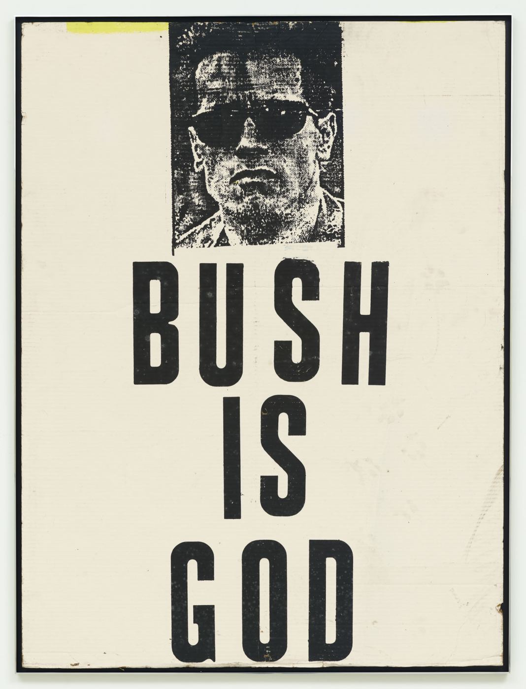 Bush Is God [Schwarzenegger], 1992, acrylic on cardboard, 48 × 36 inches, 121.9 × 91.4 cm; 48 ½ × 36 ½ inches, 123.2 × 92.7 cm (framed)