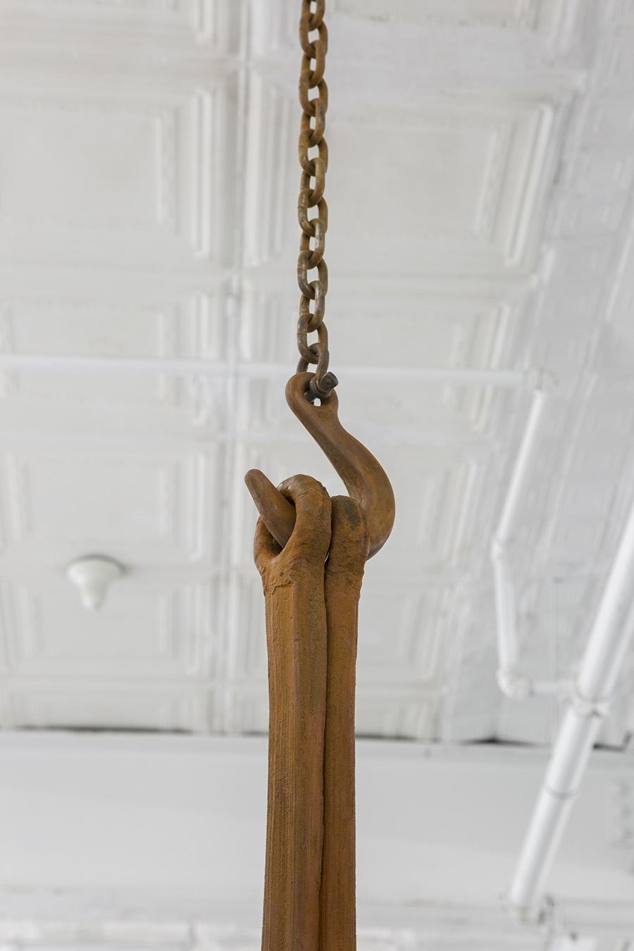 Diana (detail), 2017, Rose quartz, brass, cast iron, 88”x 24 x 24 inches