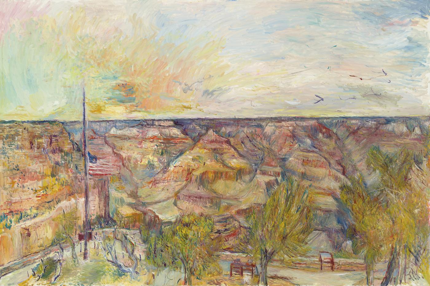 Pleine Air Grand Canyon (Flag at Half Mast in honor of the recent Santa Fe High School shootings), 2018, oil on linen,
40 x 60 inches