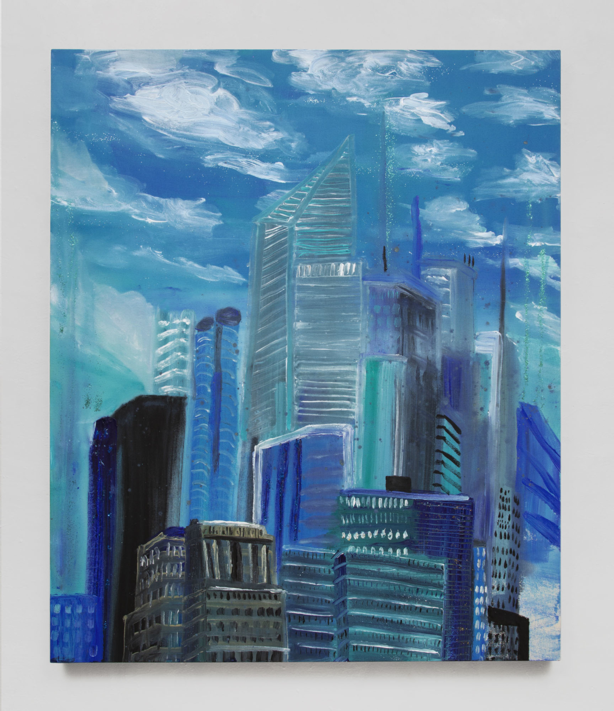 My Rare West Side Cityscape, 2020, acrylic and glitter on canvas, 60 × 50 inches; 152.4 x 127 cm