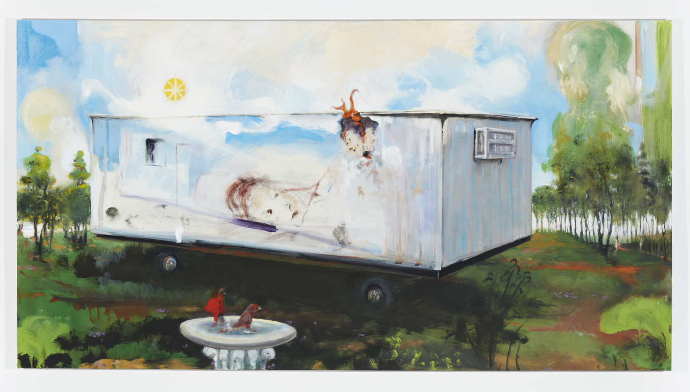 Pair of Cardinals, 2017, oil on wood panel, 45 x 85 inches; 114.3 x 215.9 cm