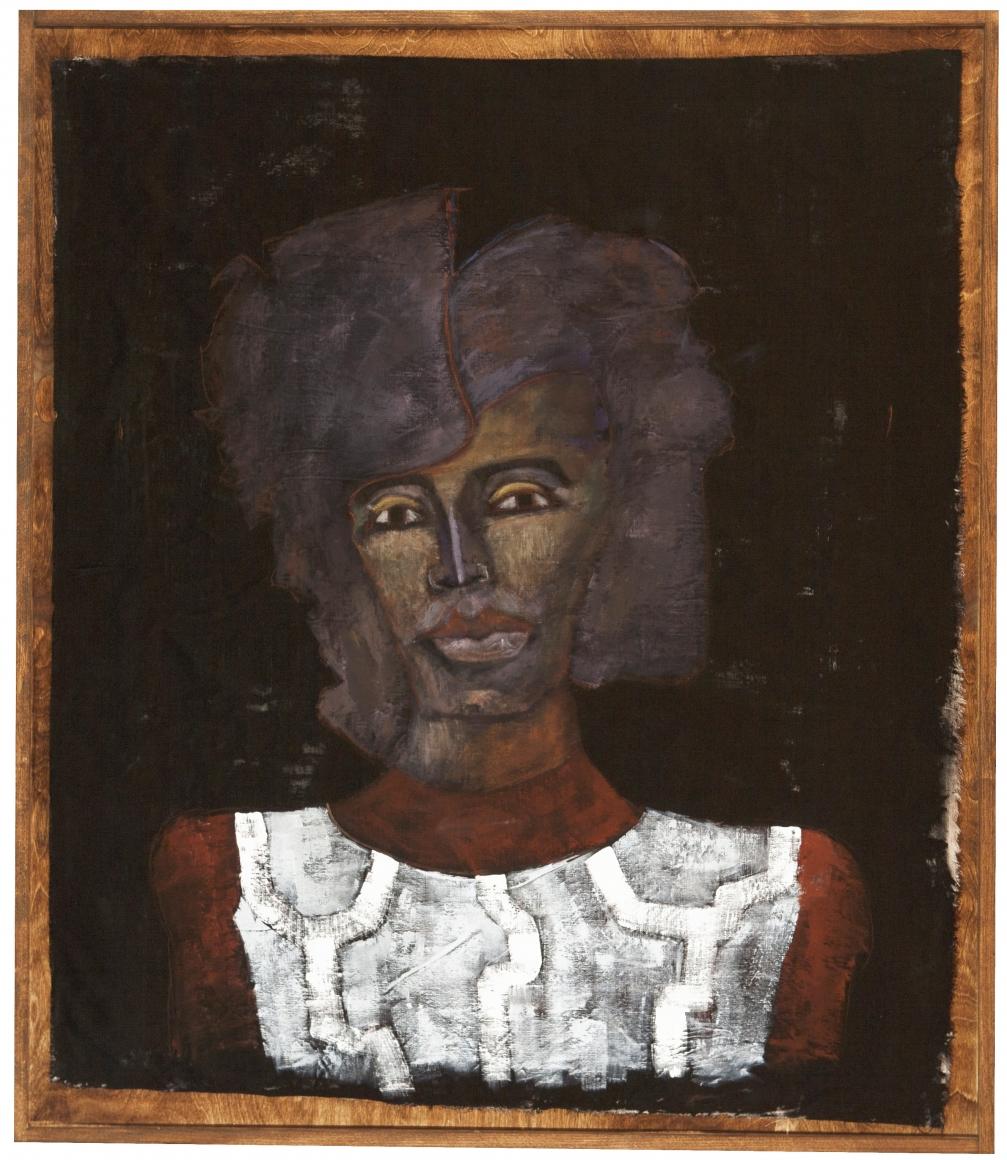 Invented Portraits: Loquat, 2020, acrylic and pastel on linen, 53 x 45 1/2 inches