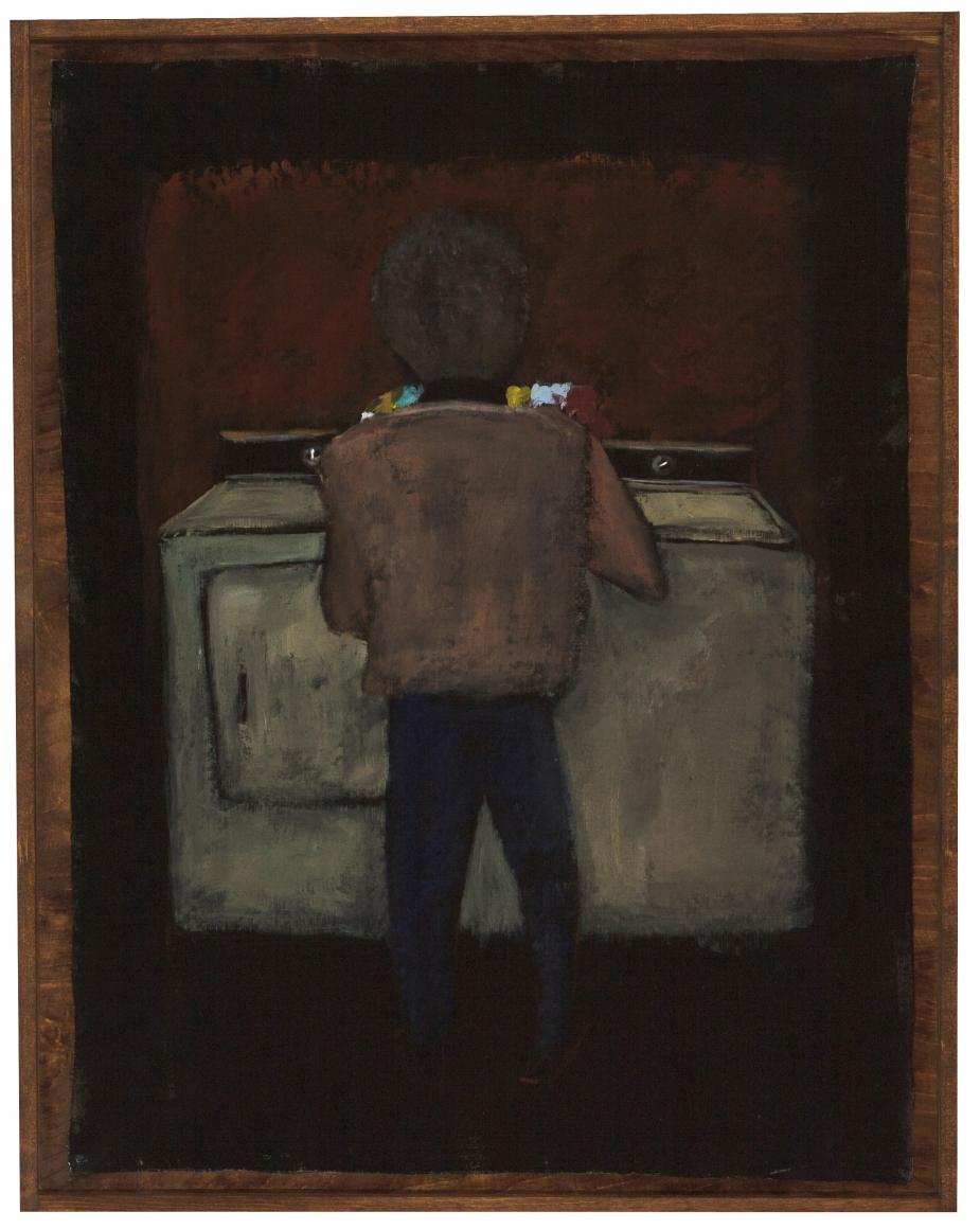 In Retrospect: Washer to the Wall, 2020, acrylic and pastel on linen, 45 1/2 x 35 1/2 inches