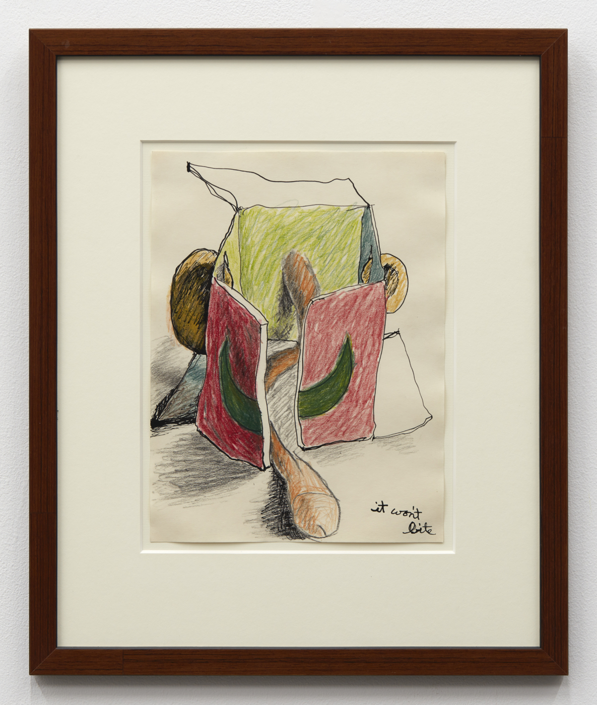 No title [it won't bite], 1962-63, crayon and graphite on paper, 11 x 9½ inches, 27.9 x 24.1 cm; 19⅜ x 16⅛ inches, 49.2 x 41 cm (framed)