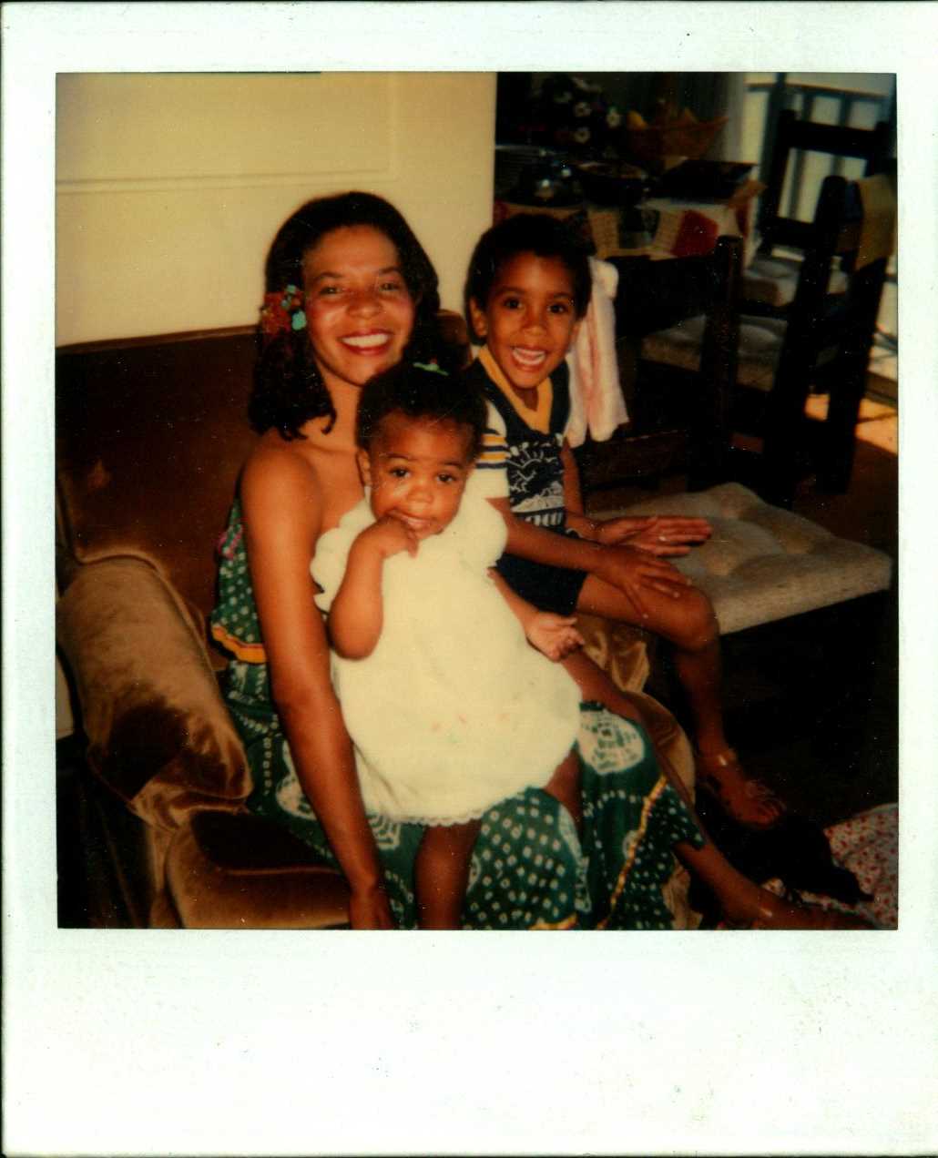 Polaroid of Ntozake, possibly Savannah, and Khalil - "Us with Khalil at [illegible]", ND