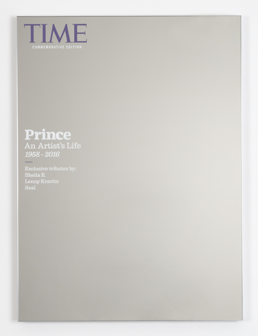 Mungo Thomson, Special Edition (Prince 1958–2016), 2021, enamel on low-iron mirror, poplar and aluminum, 40 x 29½ x 1½ inches; 101.6 x 74.9 x 3.8 cm