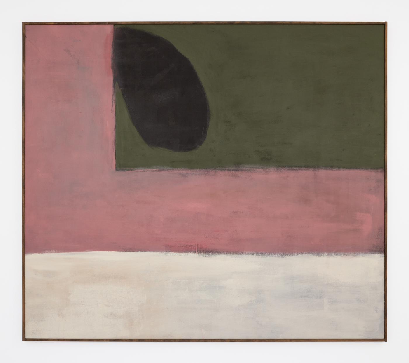 Hawk-Eye: Pink and Green, 2019, acrylic and pastel on canvas, 70 1/4 x 80 1/4 inches; 178.4 x 203.8 cm, 71 1/4 x 81 1/4 inches; 181 x 206.4 cm (framed)