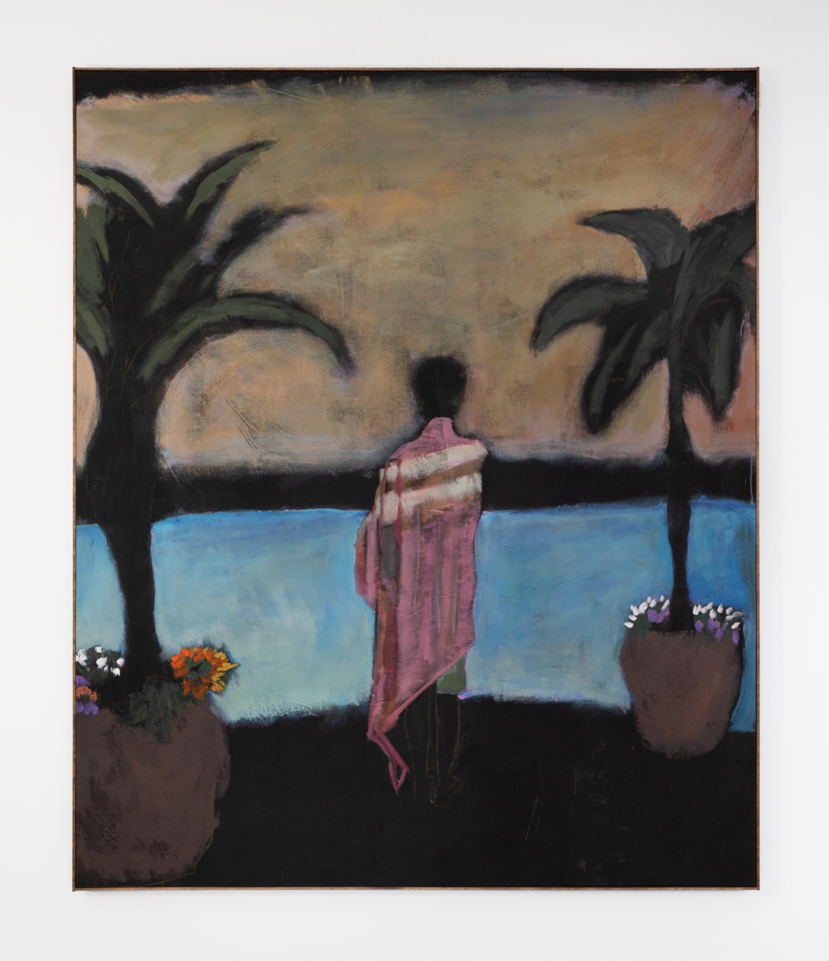 Swimming in Compton: Big Pots, 2020, acrylic and pastel on linen, 79 1/4 x 66 1/2 inches; 201.3 x 168.9 cm, 79 3/4 x 67 inches; 202.6 x 170.2 cm (framed)