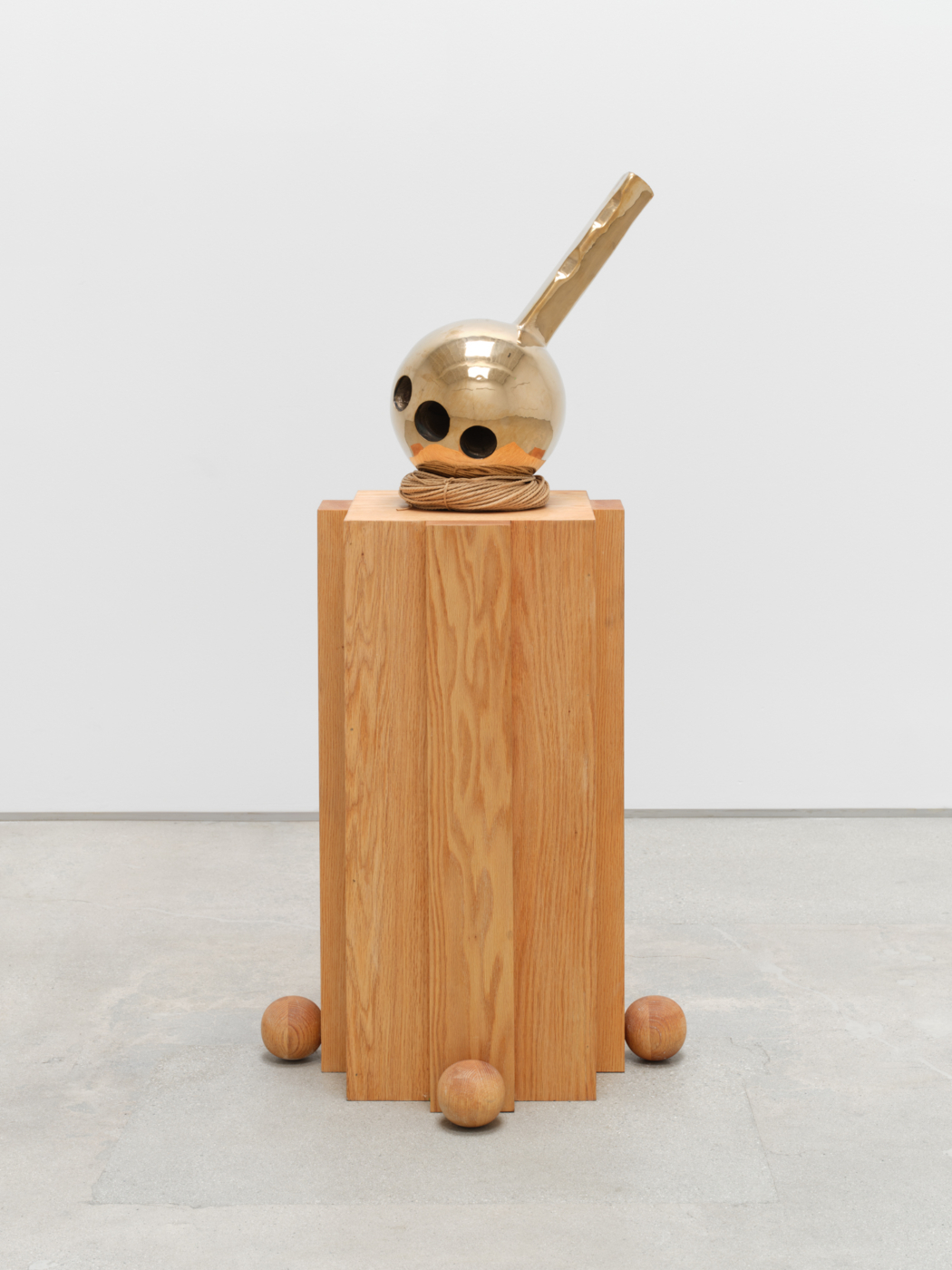 Moon fever, 2023, cast bronze, red oak, 19½ x 8½ x 8½ inches; 49.53 x 21.59 x 21.59 cm (bronze), 28 x 21½ x 21½ inches; 71.12 x 54.61 x 54.61 cm (pedestal)
