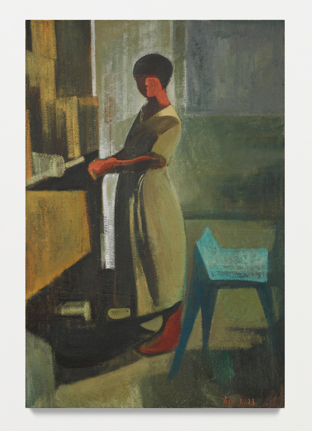 Xiao Jiang, Organizing, 2023, oil on burlap, 47¼ x 31½ inches; 120 x 80 cm