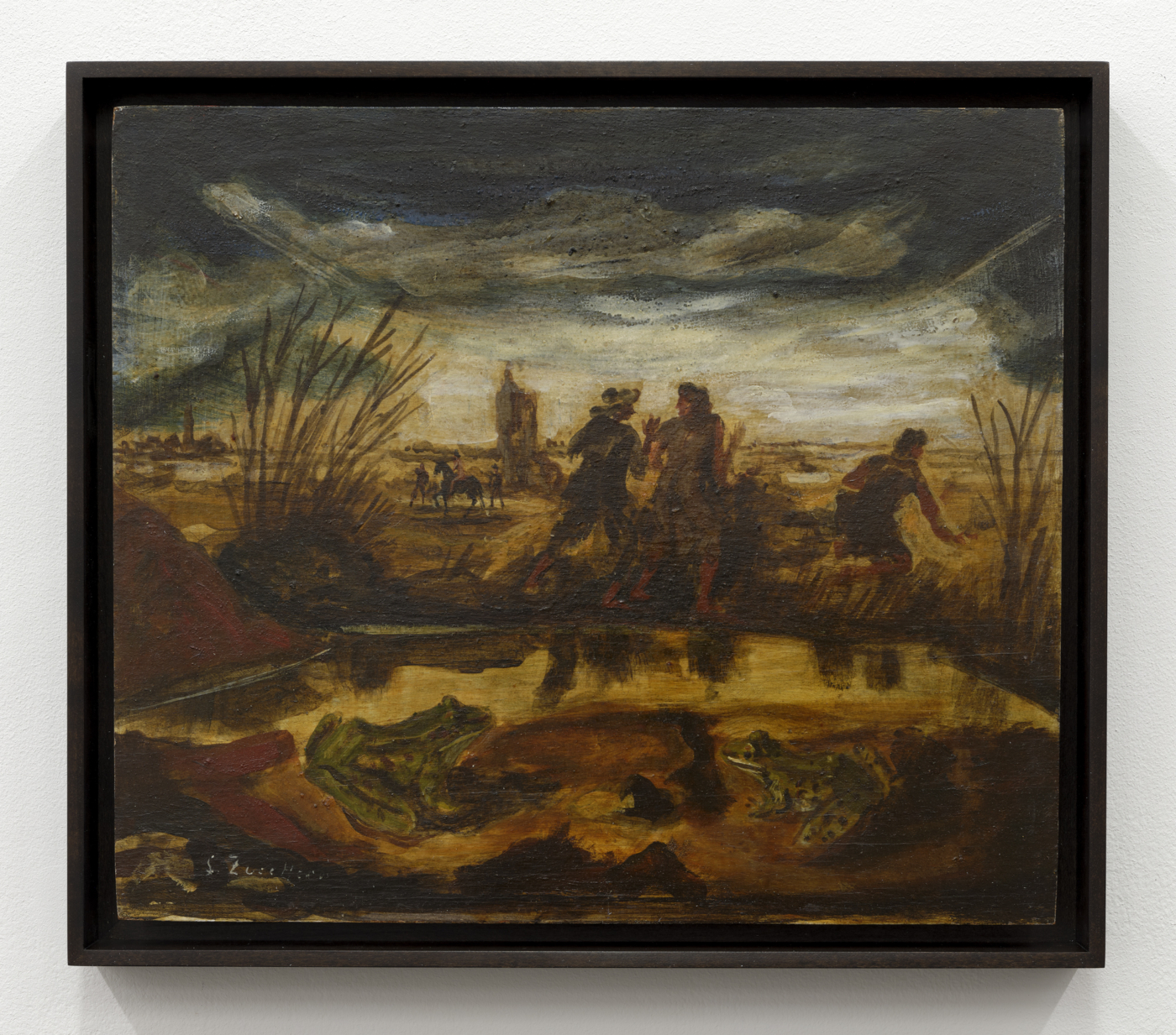 Untitled (Paesaggio con figure umane e rospi), 1950/1955. Tempera on wood, 11⅞ x 13¾ in. (30.07 x 34.92 cm), 13⅛ x 15 in. (33.43 x 38.10 cm) (framed)