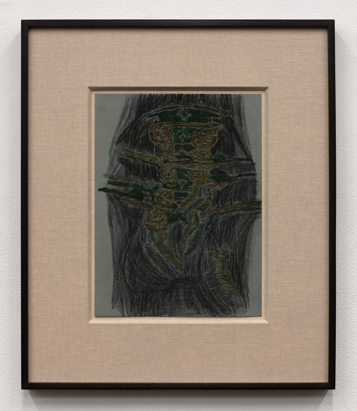 Prehistory 10, 2020. Gouache, ink, graphite, charcoal, colored pencil, and crayon on paper, 12 x 9 in. (30.48 x 22.86 cm), 19 7/8 x 16 7/8 in. (50.48 x 42.86 cm) framed