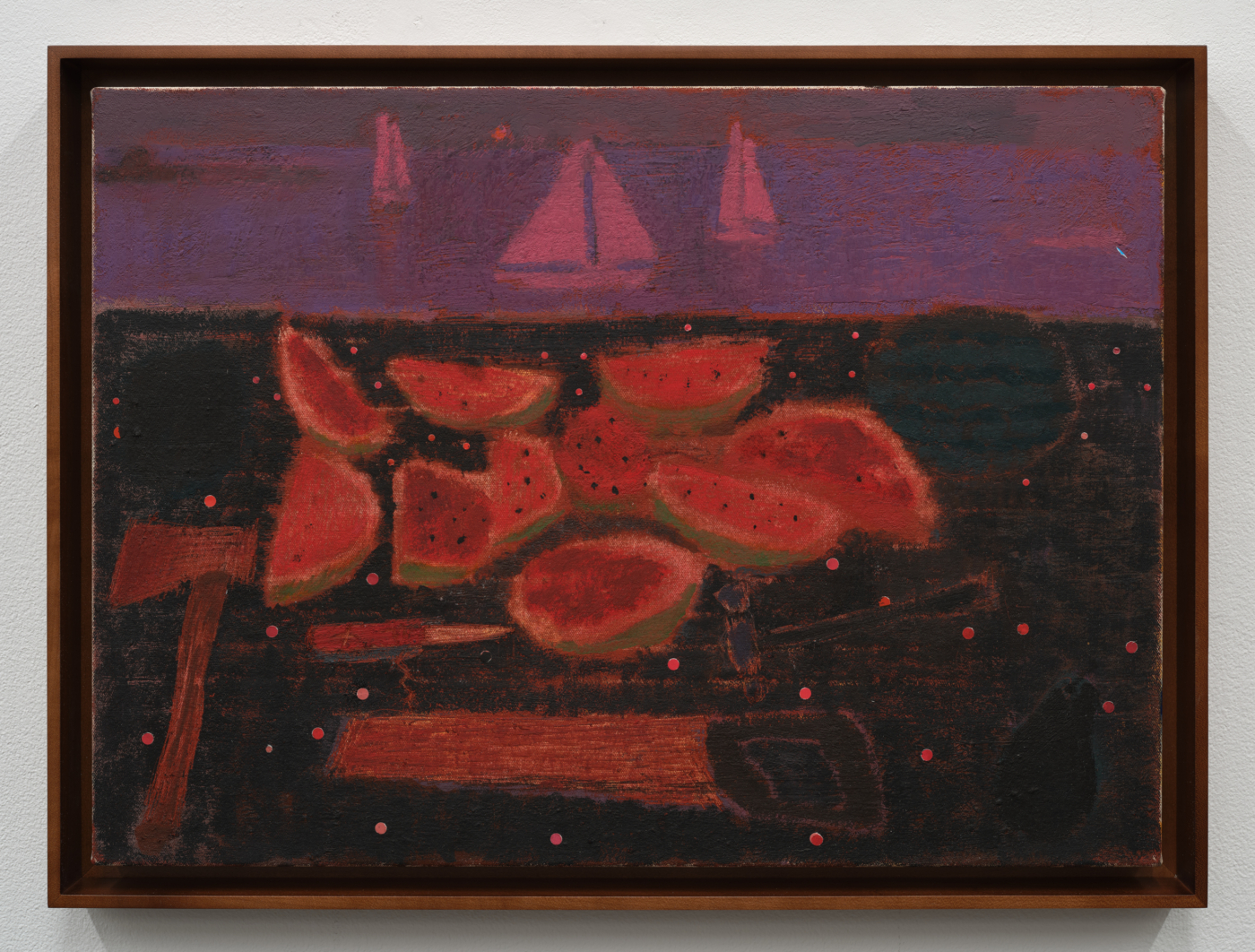 Andrew Cranston, Sound effects for a horror film, 2025. Oil on canvas, 15⅞ x 21¾ in. (40.32 x 55.24 cm), 17 1/2 x 23 3/8 in. (44.45 x 59.25 cm) framed