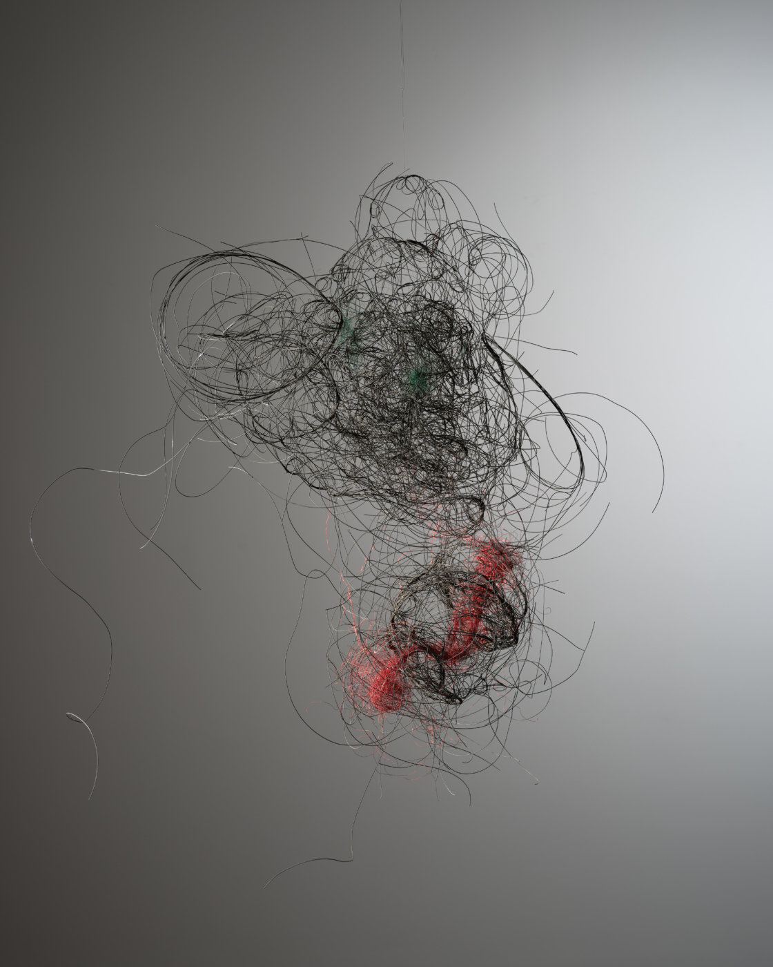 Embryo Spark, c. 2010. Magnet wire and brass wire, 32 x 29 x 24 in. (81.28 x 73.66 x 60.96 cm)