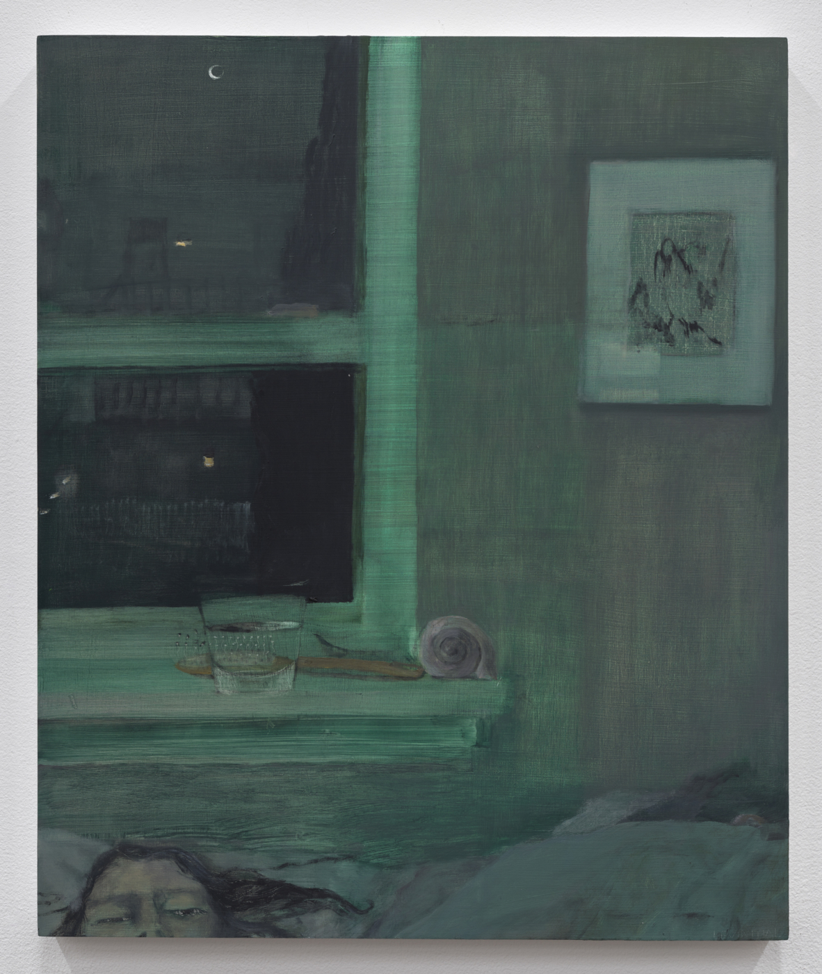 Aubrey Levinthal, Green Bedroom (for Gertrude Abercrombie), 2025. Oil on board, 24 x 20 in. (60.96 x 50.80 cm)
