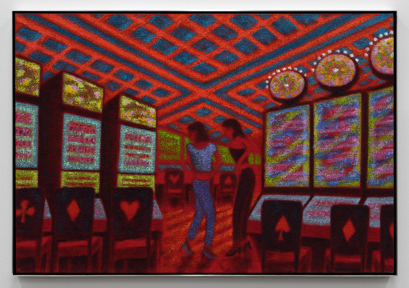 Jane Dickson, LV 82 Casino Girls Red Felt, 2021. Acrylic on felt mounted on canvas, 30⅛ x 43⅞ in. (76.53 x 111.46 cm), 30¾ x 44⅝ in. (78.11 x 113.36 cm) framed