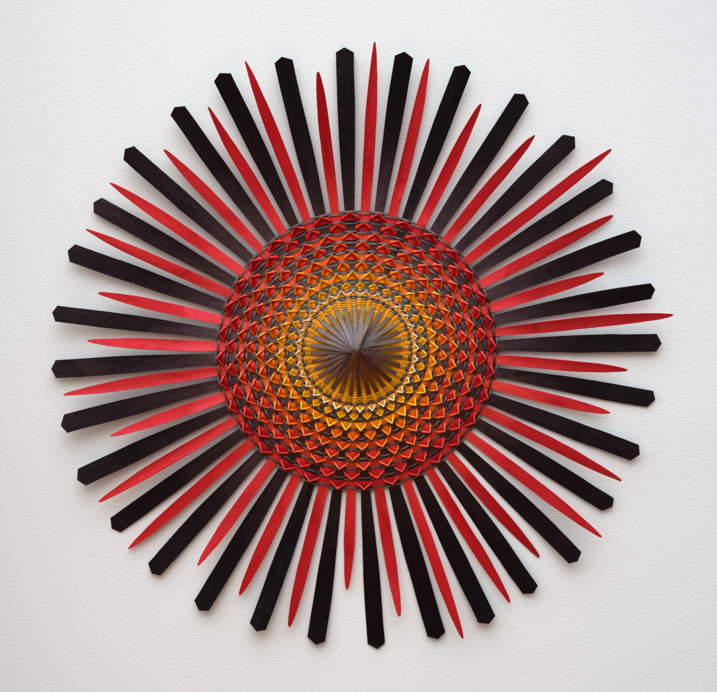 Jeremy Frey, Inferno, 2025. Ash and synthetic dye, 18 x 18 in. (45.72 x 45.72 cm)