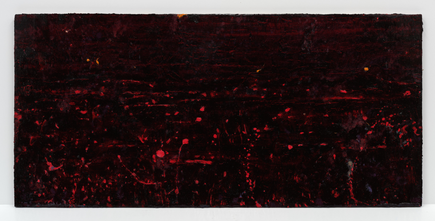 Jacob Littlejohn, Those with locks sit in shorter sailboats, 2025. Oil on panel, 16 x 33 3/4 in. (40.64 x 85.72 cm)