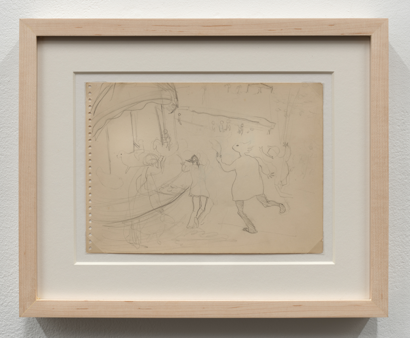 Leonora Carrington, Untitled, c. 1934–35. Pencil on double-sided paper, 5 x 6⅞ in. (12.6 x 17.6 cm), 8⅝ x 10¾ in. (21.91 x 27.30 cm) framed