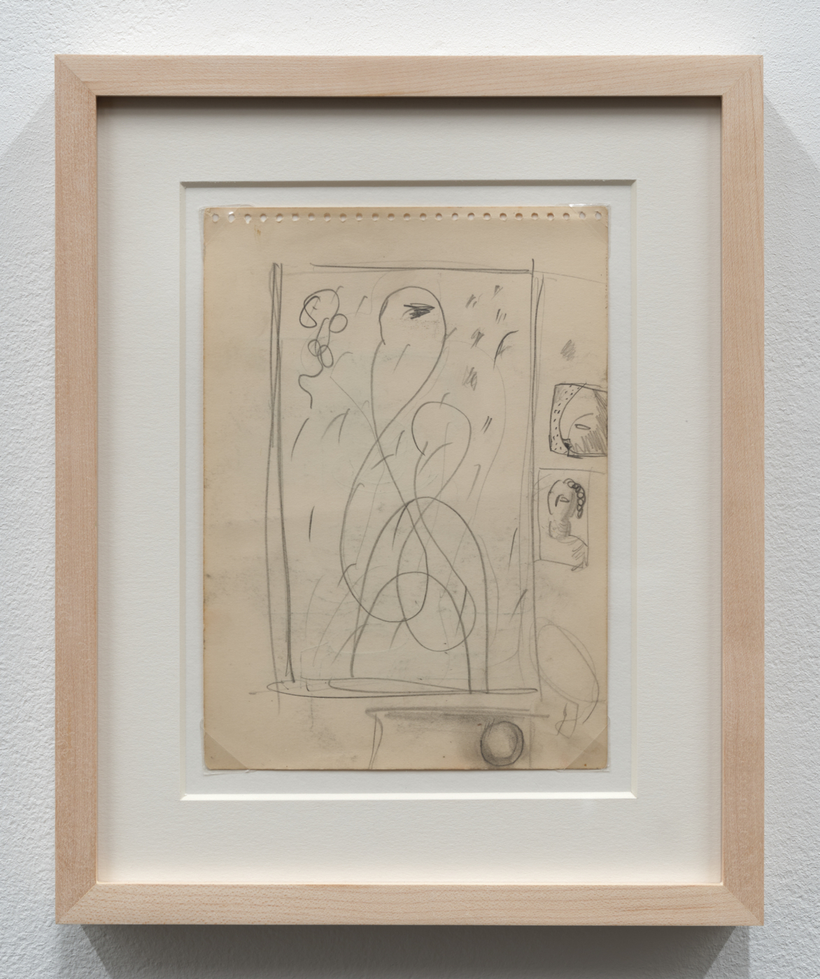 Leonora Carrington, Untitled, c. 1934–35. Pencil on double-sided paper, 6⅞ x 5 in. (17.6 x 12.6 cm), 8⅝ x 10⅝ in. (21.91 x 26.99 cm) framed