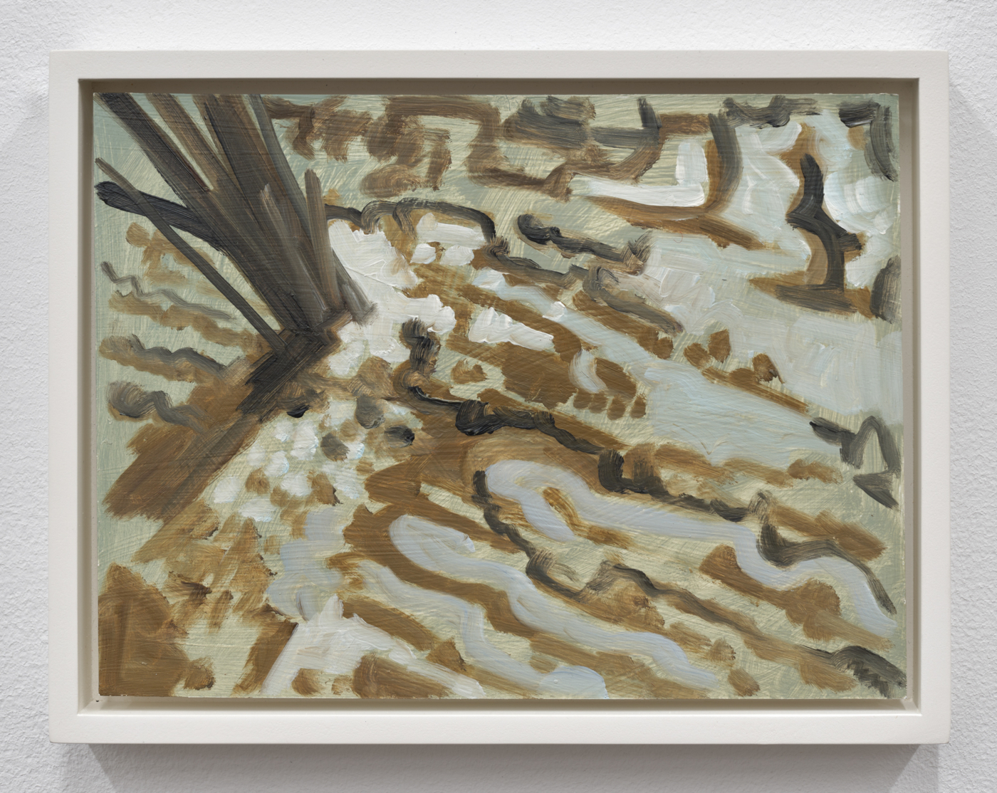 Lois Dodd, Tree in Flood, 2005. Oil on aluminum flashing, 6 x 8 in. (15.24 x 20.32 cm), 6⅞ x 8⅞ in. (17.46 x 22.54 cm) framed