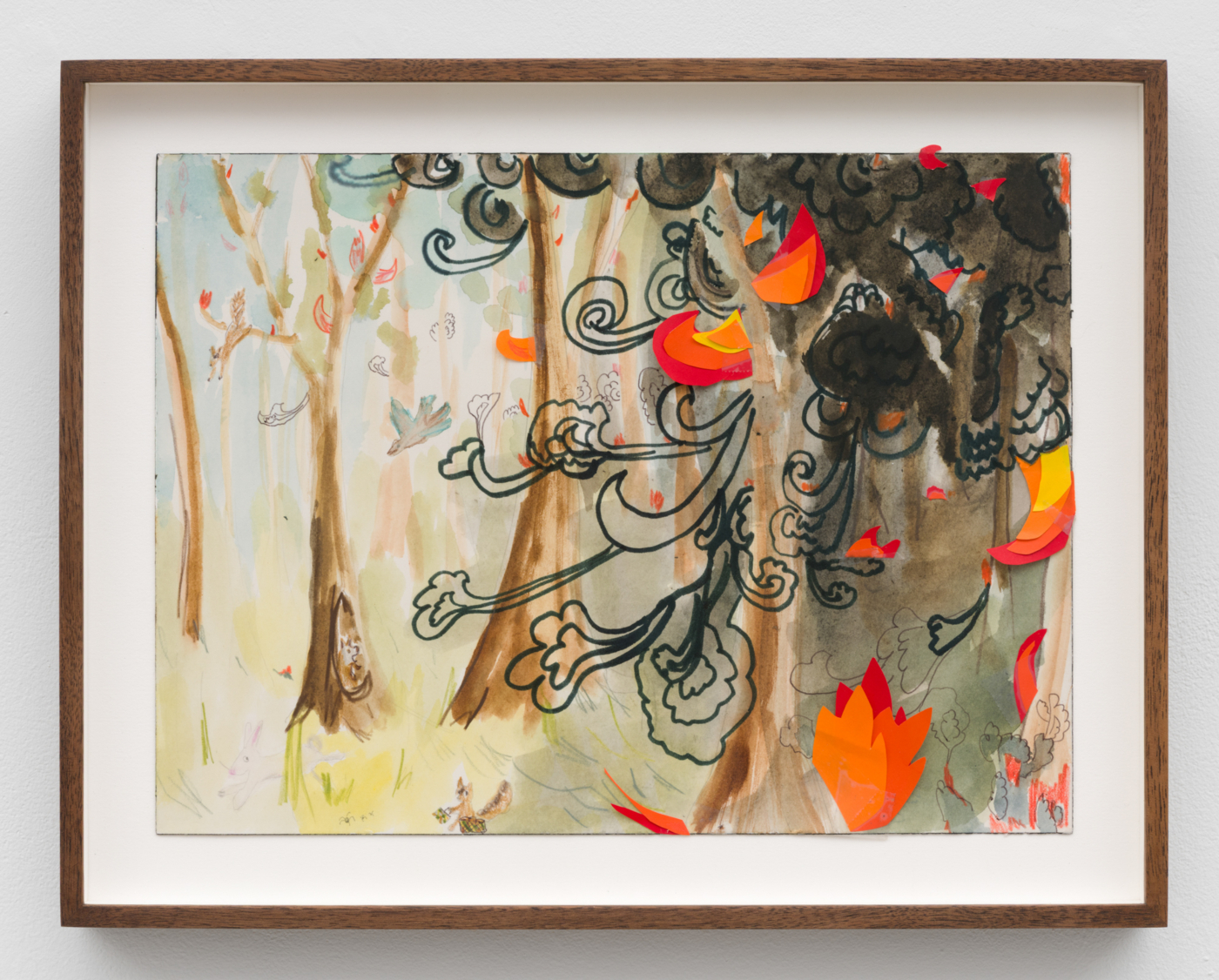 Laura Owens, Untitled, 2002. Watercolor, colored pencil, marker and collage on paper, 9 x 12 in. (22.86 x 30.48 cm), 11 3/8 x 14 1/2 in. (28.89 x 36.83 cm) framed