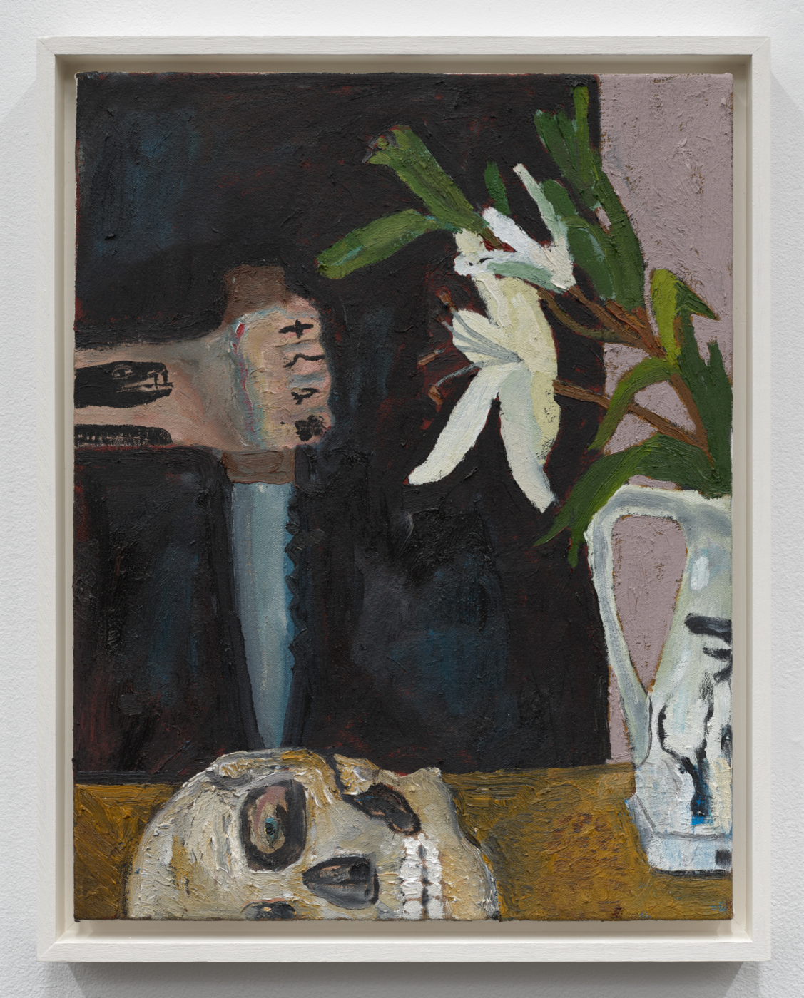 Mark Milroy, Skull, Dagger and Lily, 2025. Oil on canvas, 18 x 14 in. (45.72 x 35.56 cm)