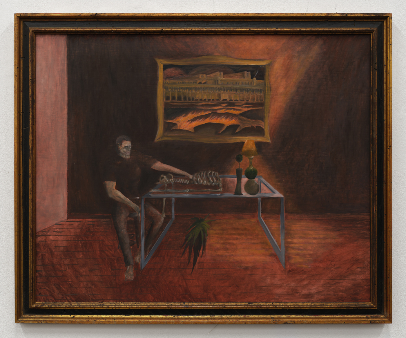 Matthew Tully Dugan, Necromancer, 2025. Oil on linen panel in artist's frame, 23¾ x 30 in. (60.33 x 76.20 cm), 27 x 32¾ in. (68.58 x 83.19 cm) framed