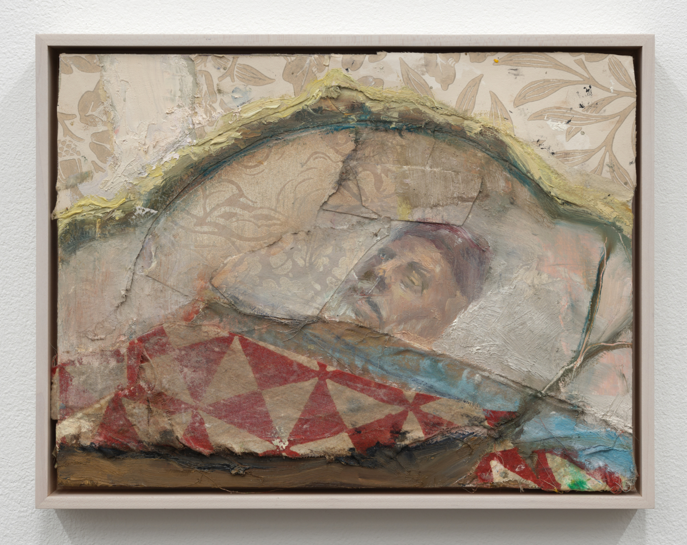 Seth Becker, Whaler’s Death Bed Revisited, 2024. Oil and collage on cradled panel, 9⅛ x 12⅛ in., 23.19 x 30.81 cm), 10 x 13 in. (25.40 x 33.02 cm) framed