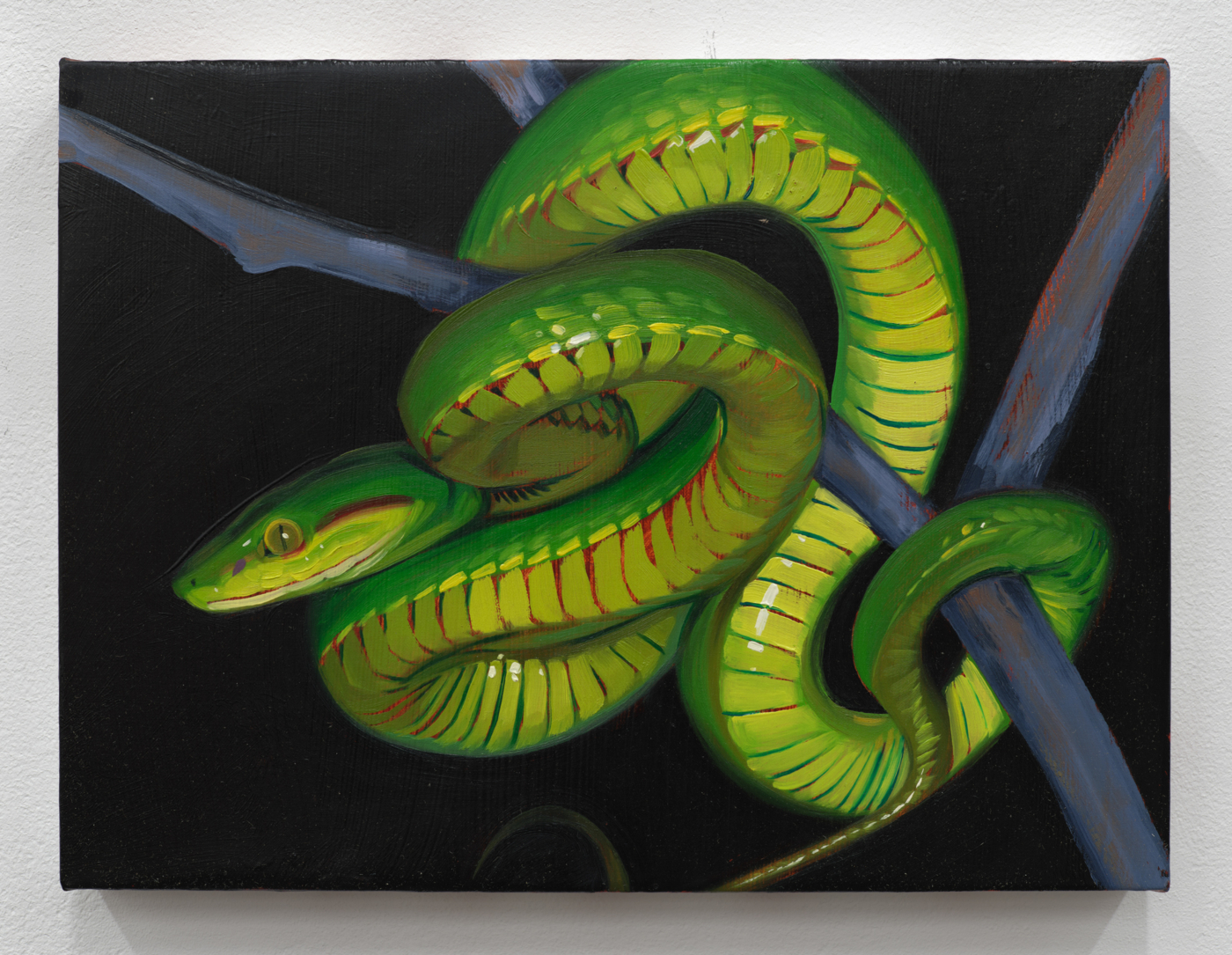 Sam McKinniss, Salazar's Pit Viper, 2022. Oil on linen, 9 x 12 in. (22.86 x 30.48 cm)