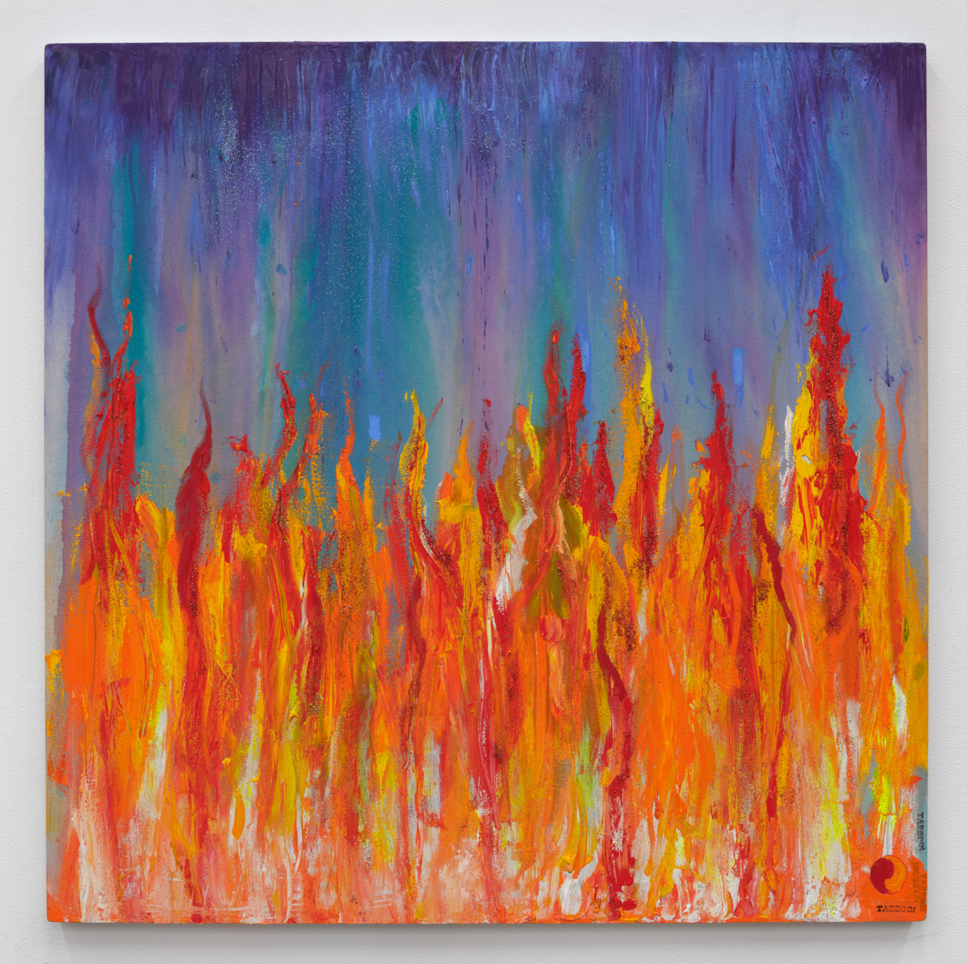 Tabboo!, To March into Hell with a Heavenly Cause!, 2025. Acrylic and glitter on canvas, 48 x 48 in. (121.92 x 121.92 cm)