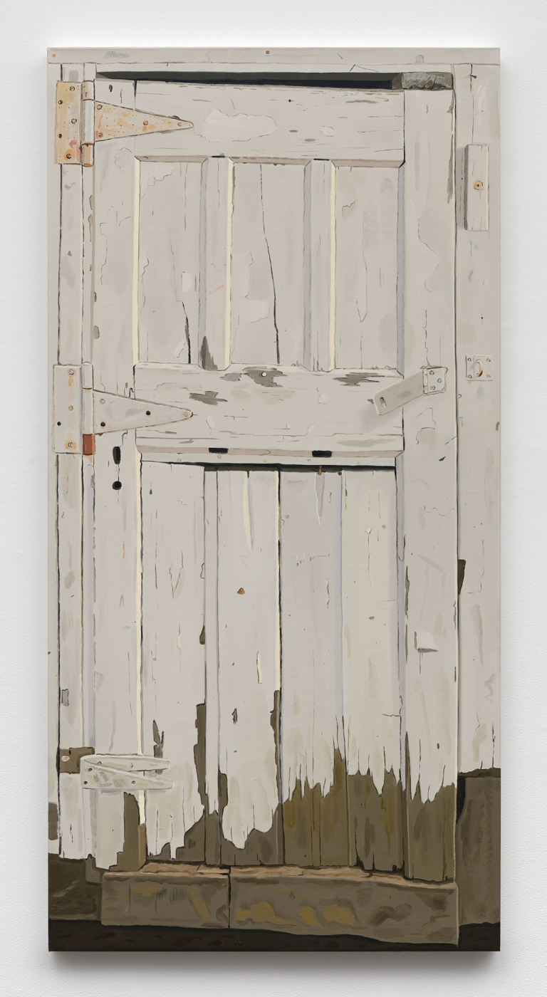 Josephine Halvorson, Woodshed Door, 2013. Oil on linen, 70 x 35 in. (177.80 x 88.90 cm)