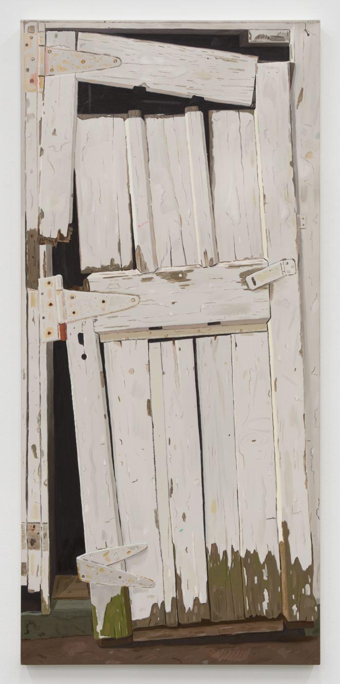 Josephine Halvorson, Breaking Door, 2014. Oil on linen, 73 x 34 in. (185.42 x 86.36 cm)