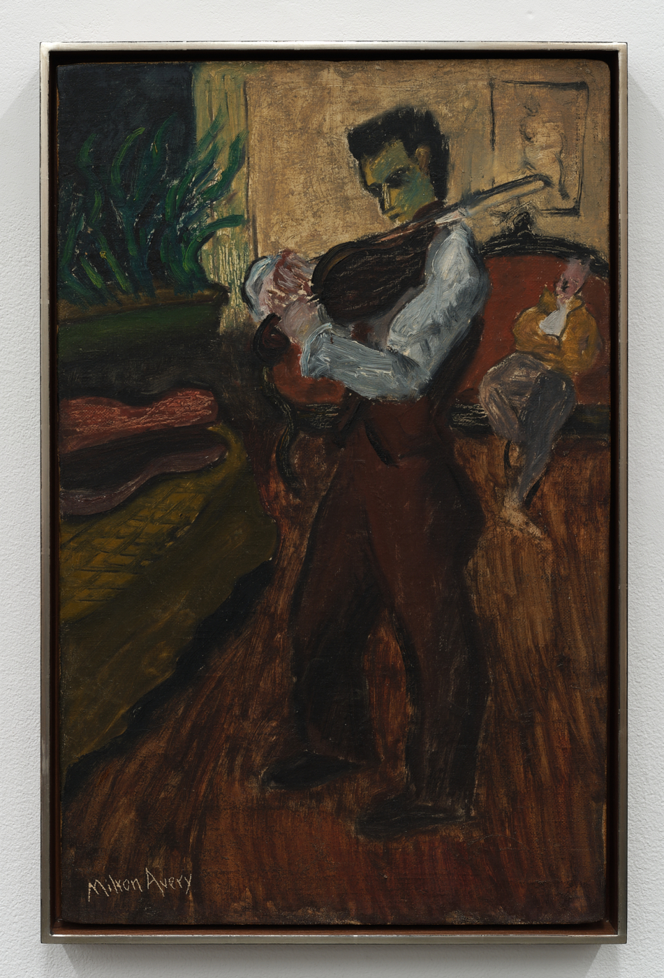 The Violinist, c. 1930. Oil on homemade board, 22 x 14 in. (55.88 x 35.56 cm), 23 x 15 x 2 in. (58.42 x 38.10 x 5.08 cm) framed